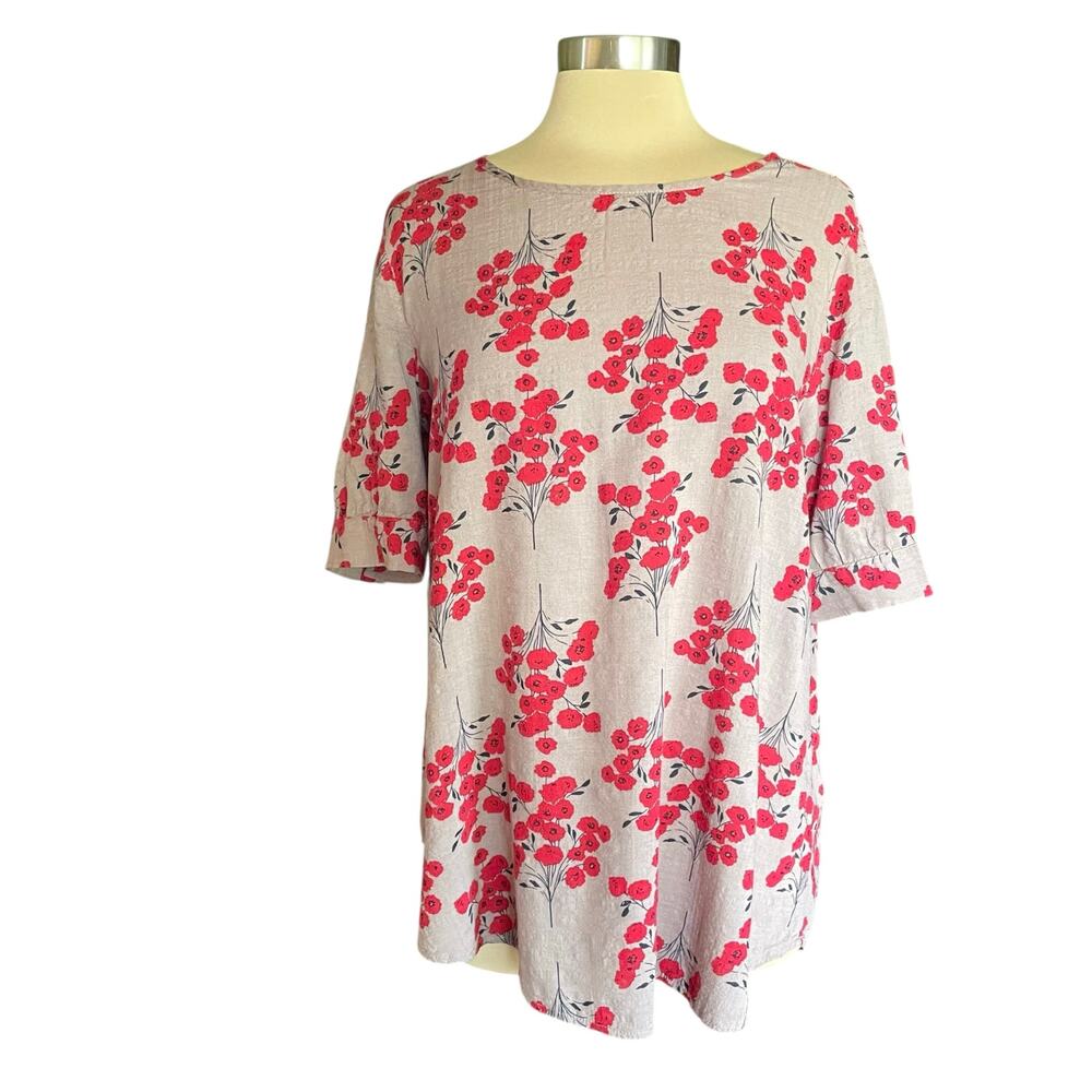 Emery Rose Floral Print Short Sleeve Cotton Popover Top‎ Size XL Casual Summer